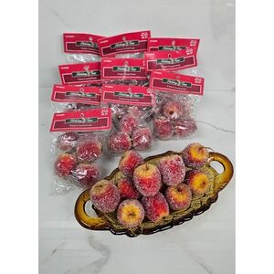 Vintage Lot Holiday Time X mas Crystal Fruit Ornaments Apples Red Yllow Sparkle
